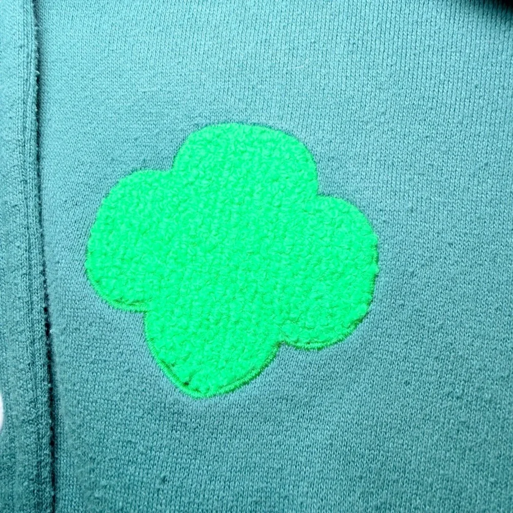 Girl Scouts Varsity‎ Hooded Jacket Green Grey Snap Front Girls Medium 10/12